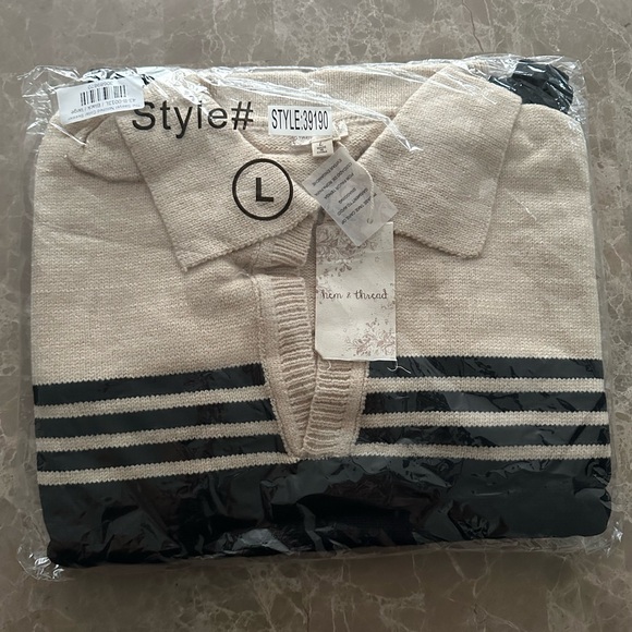 Black and Cream Striped Sweater - Picture 6 of 6